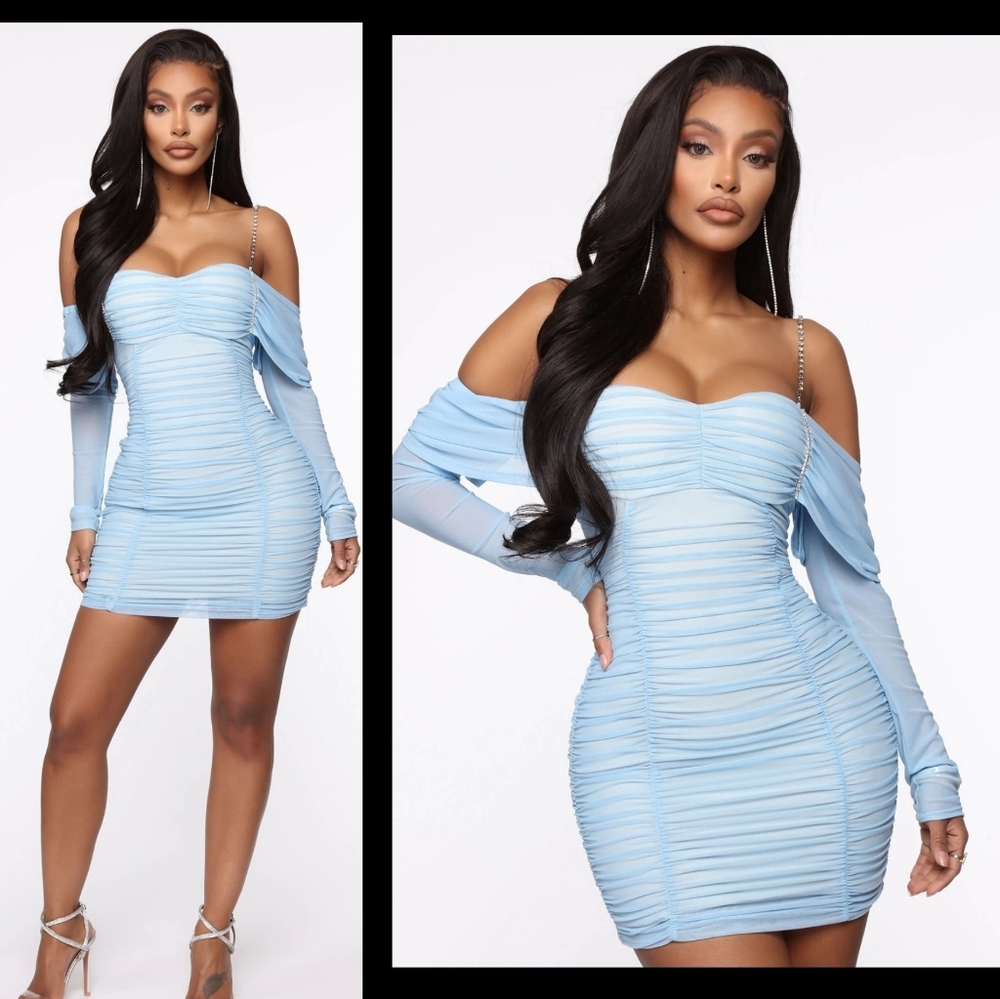 Ruched Mini Dress - Blue